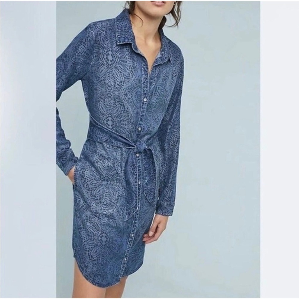 Cloth & Stone Button Down Shirt Dress Womens M Blue Mandala Tencel Boho